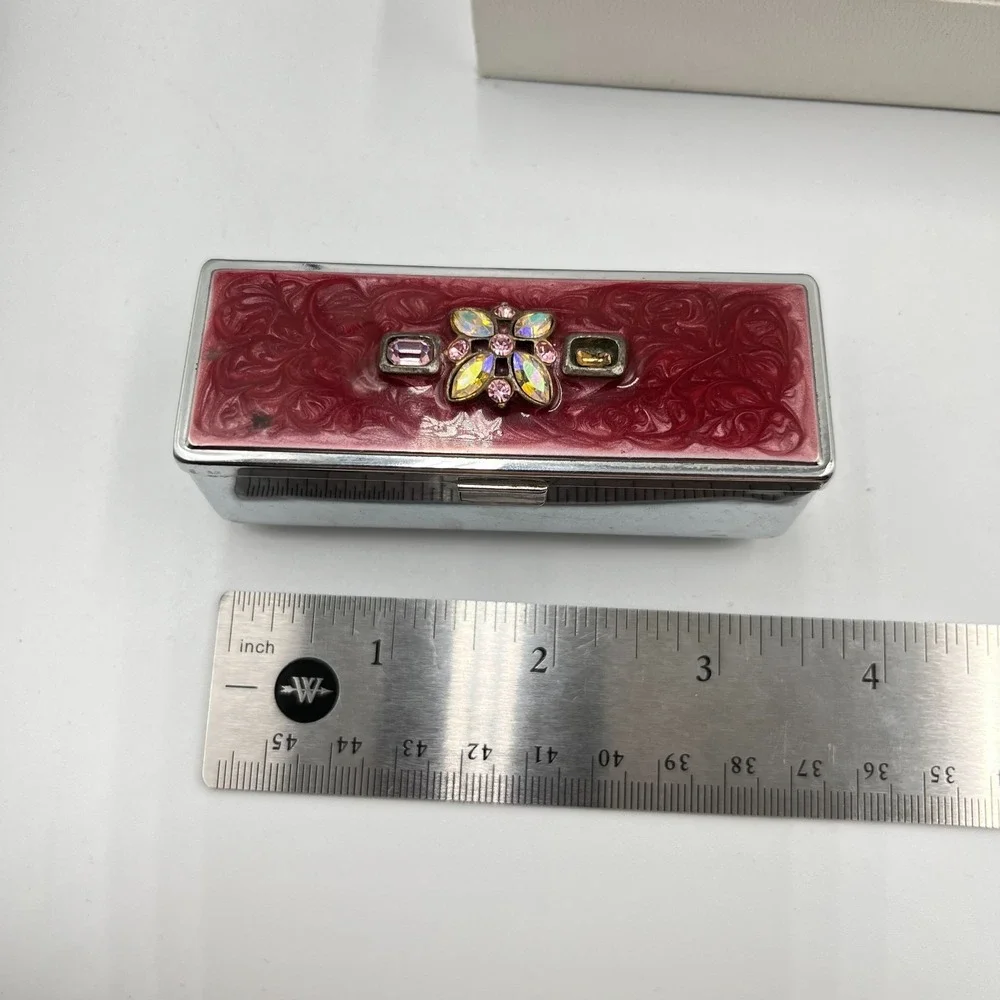 VTG Silver Filigree Rectangular Jewelry Box Retro Footed Trinket Case Red Velvet
